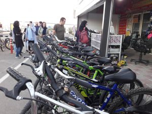 Families are renting bicycle in Qazvin, , male and female people can choose their own bicycles. 