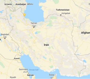 in the photo you can see a map from Iran showing the political borders. 